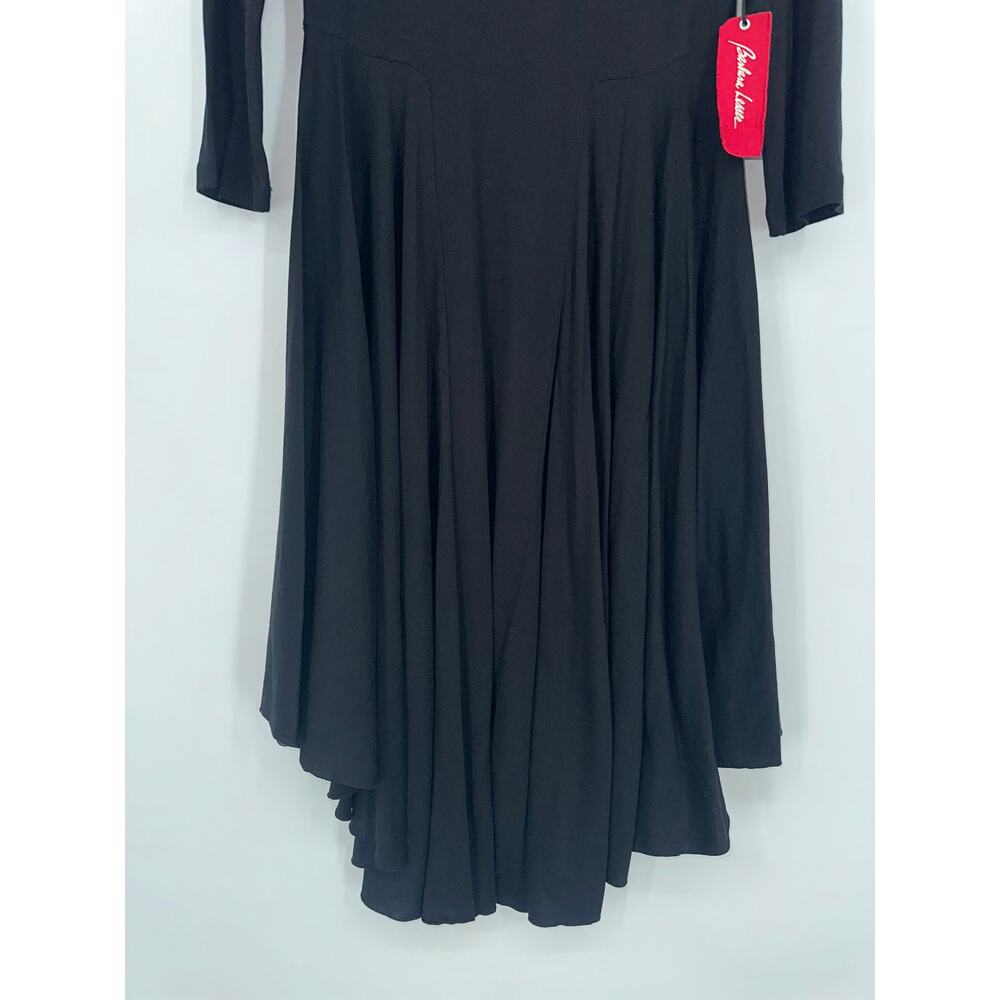 Barbara Lesser Midi Dress 3/4 Sleeve Scoop Neck 90's Style Black NWT - Picture 3 of 10